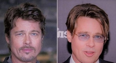 A picture of Brad Pitt before (left) and after (right).